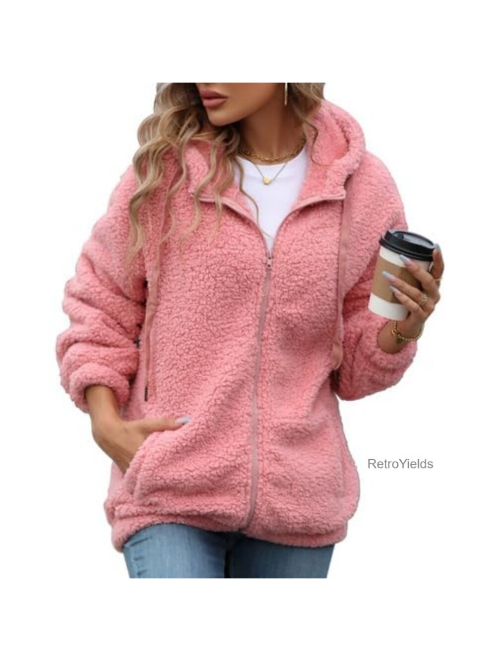 Womens Fleece Jacket Full Zip Sherpa Coat with Hood Fall Winter